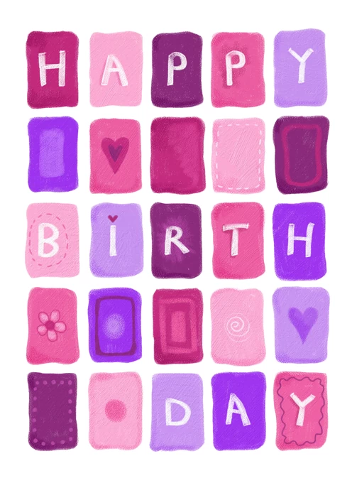 Happy Birthday Pink Coloured Blocks