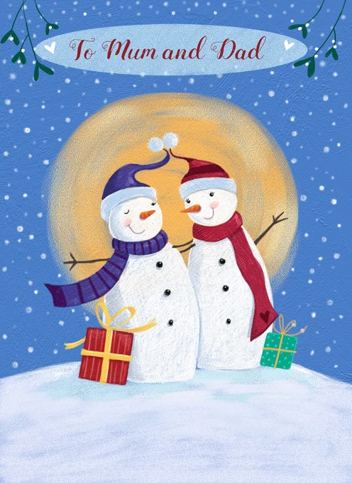 Mum & Dad Christmas Snowmen Couple Moon