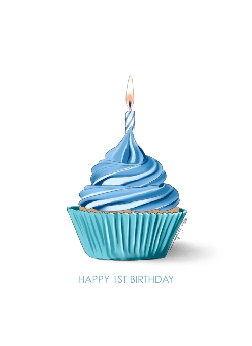 First Birthday Cupcake Blue by Elza Fouche Artist