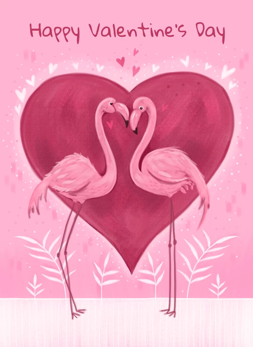 Valentine's Pink Flamingos Love Heart