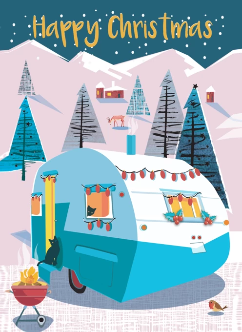 Cosy Caravan and Cats Christmas Card