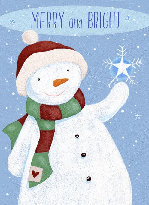 Merry & Bright Christmas Holiday Snowman with Snowflake