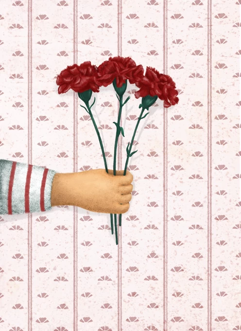 Red Carnation Flowers by Nina Kovacic Illustration