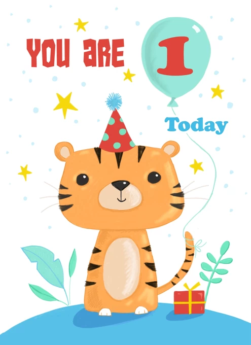 Age 1 Birthday Cute Tiger Cat Character