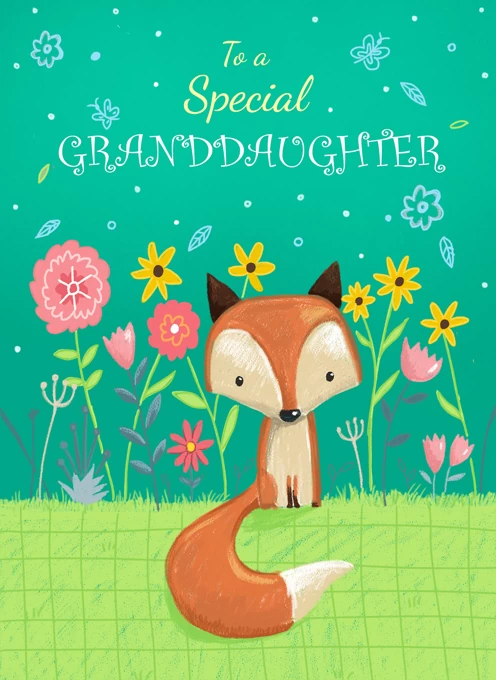 Granddaughter Birthday Cute Fox in Flowers